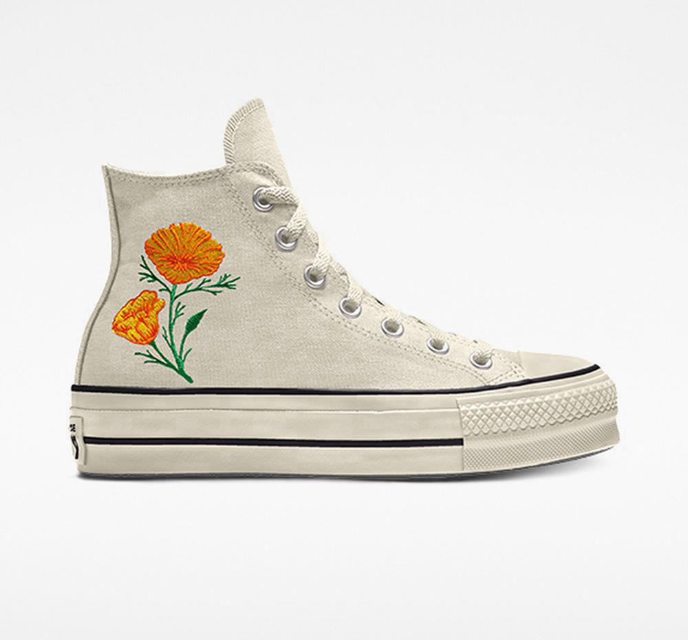 White Egret Women's Converse Custom Chuck Taylor All Star Lift Platform Embroidery By You Unisex High Tops India | JOSX-94761