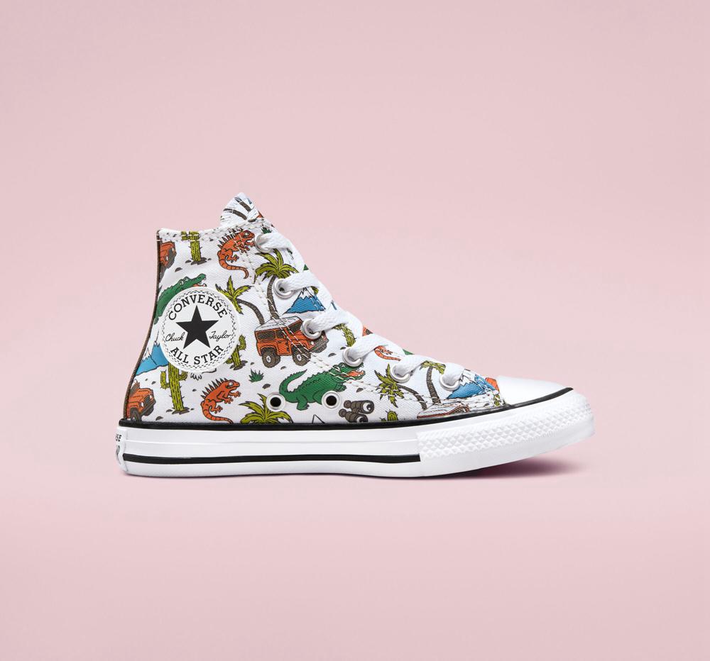 White / Engine Smoke / Green Girls' Converse Chuck Taylor All Star Desert Explorer Little Kids High Tops India | VYGP-81394