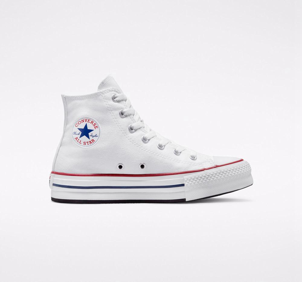 White / Garnet / Navy Girls' Converse Chuck Taylor All Star Lift Platform Big Kids High Tops India | HXCM-62738