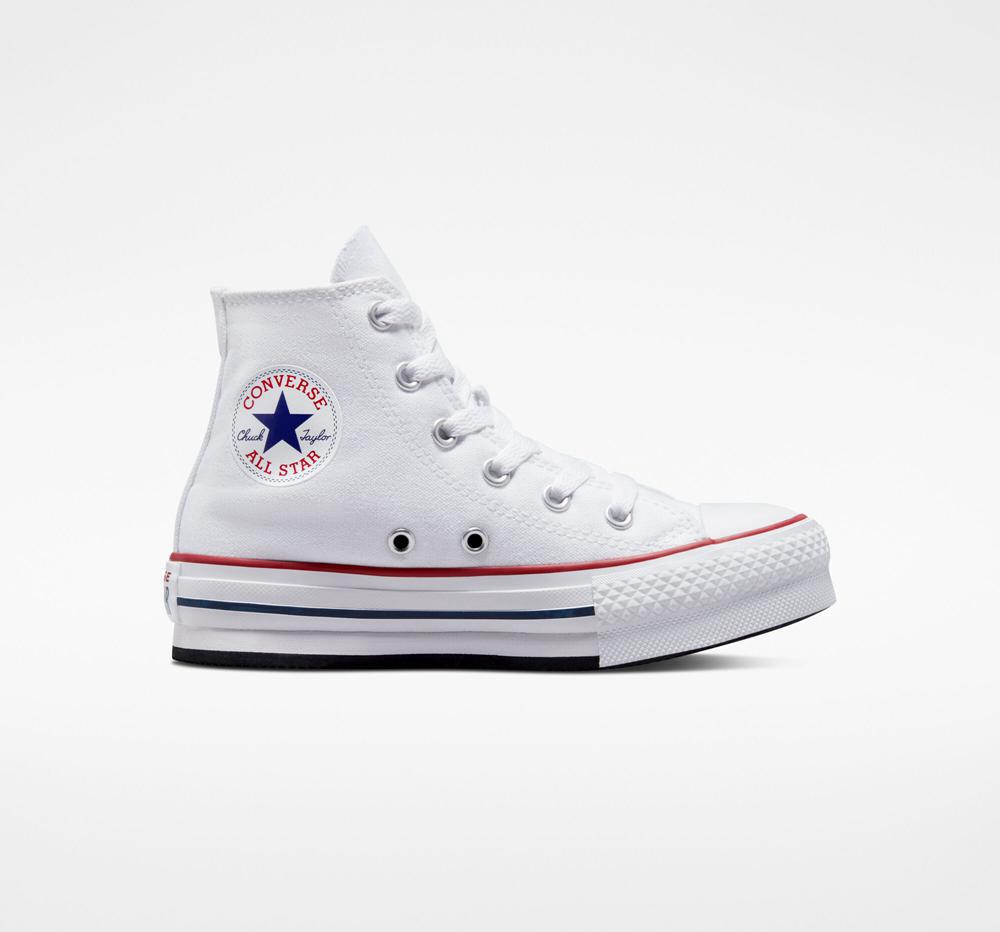 White / Garnet / Navy Girls' Converse Chuck Taylor All Star Lift Platform Little Kids High Tops India | RAJC-81302