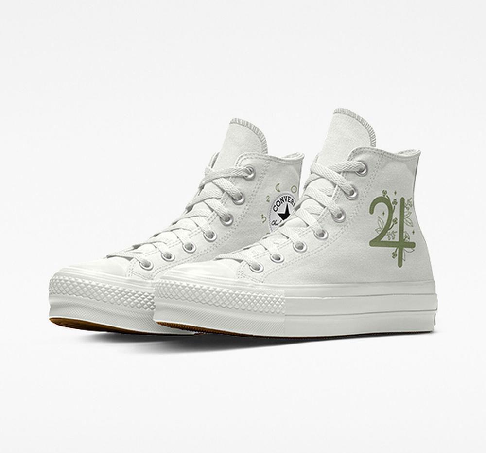 White Jupiter Women's Converse Custom Chuck Taylor All Star Lift Planets By You Unisex High Top Platform Shoes India | ZCWH-43571