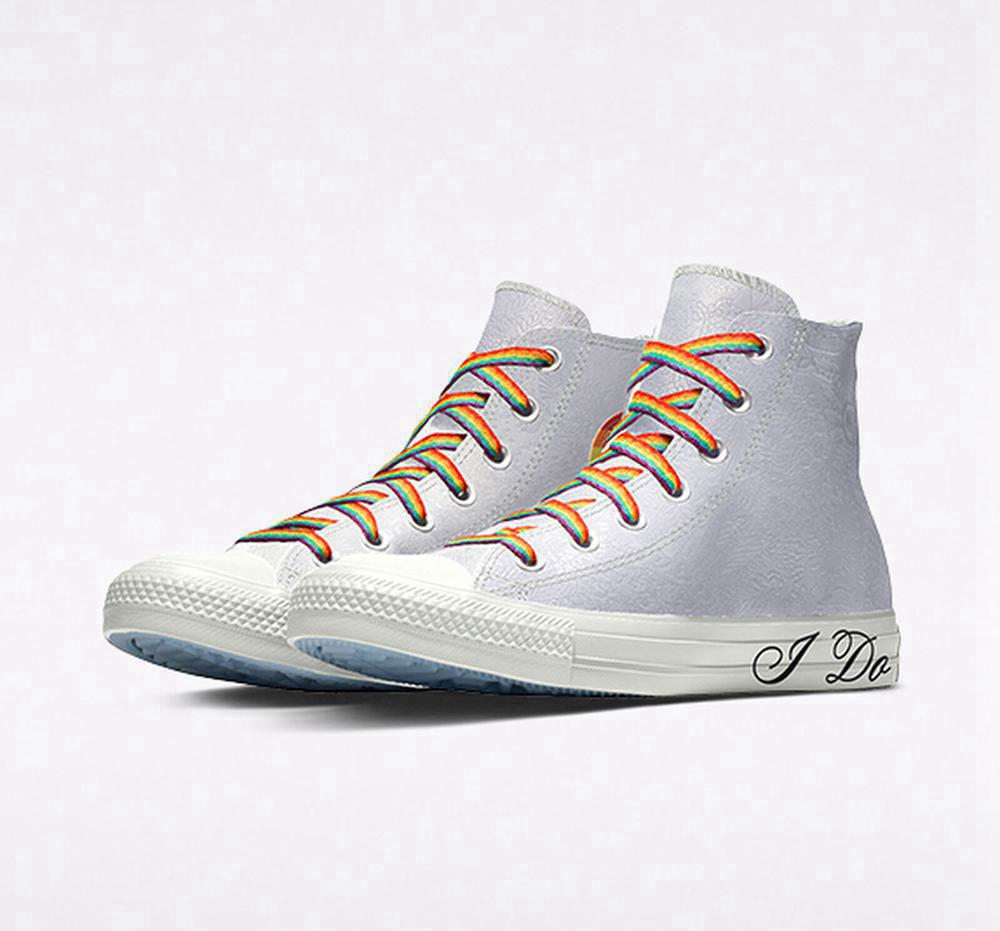 White Lace Men's Converse Custom Chuck Taylor All Star Premium Wedding By You Unisex High Tops India | YUDL-79108