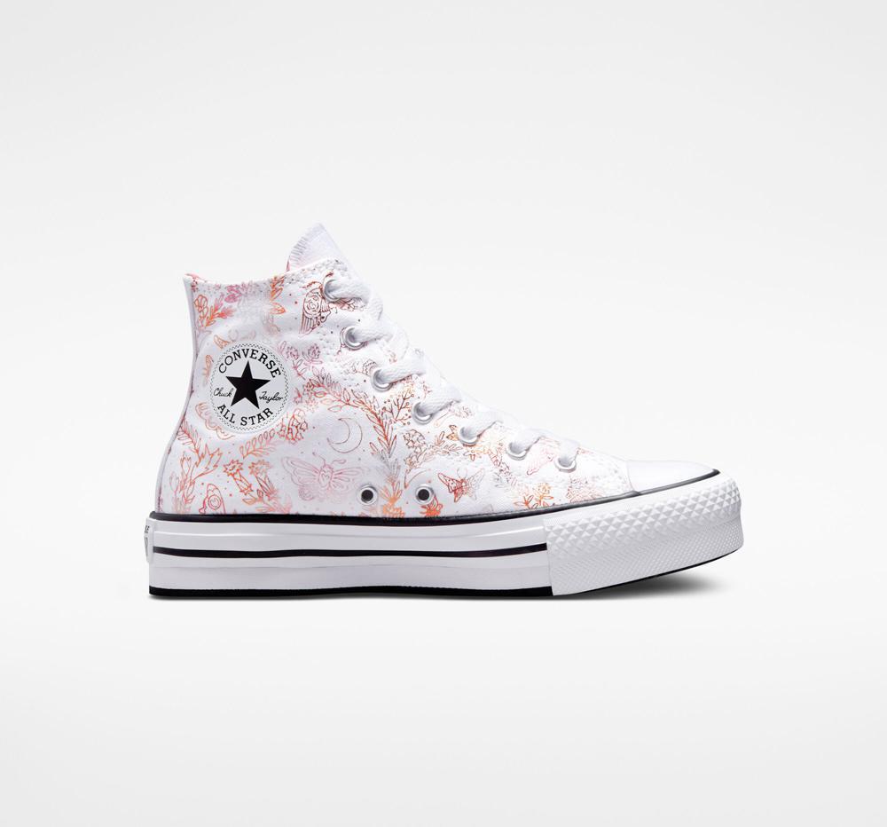 White / Madder Pink / Black Girls' Converse Chuck Taylor All Star Eva Lift Platform Butterfly Shine Big Kids High Tops India | KHJG-89536