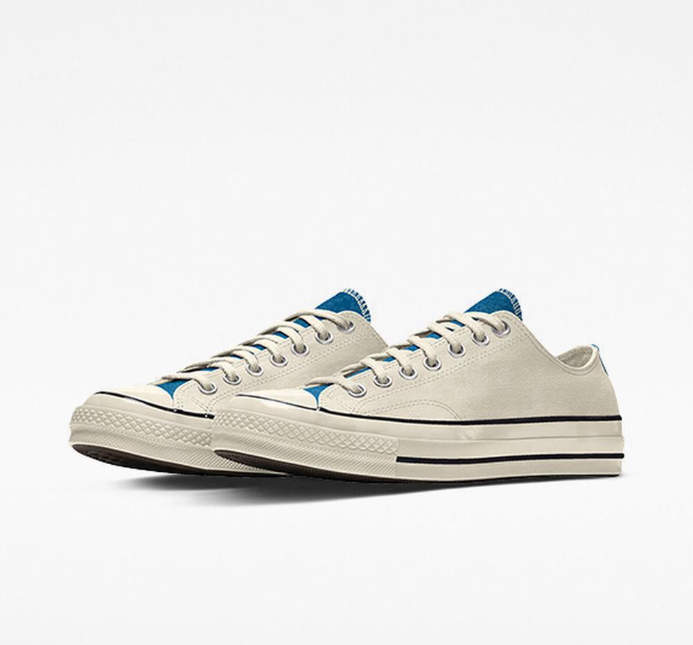 White Marina Blue Women's Converse Custom Chuck 70 Vintage Canvas By You Unisex Low Tops India | RXMW-48920