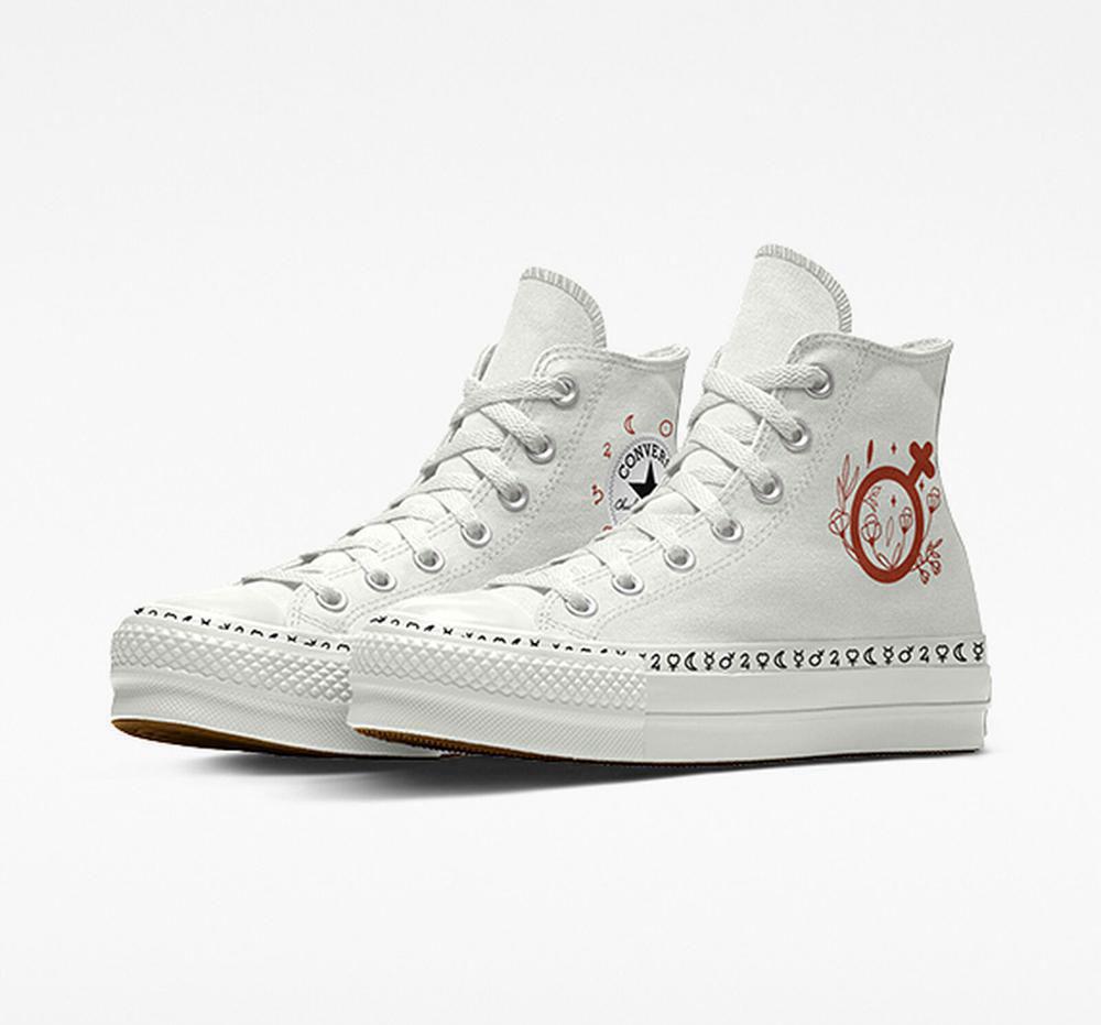 White Mars Women's Converse Custom Chuck Taylor All Star Lift Planets By You Unisex High Top Platform Shoes India | FNKO-72396