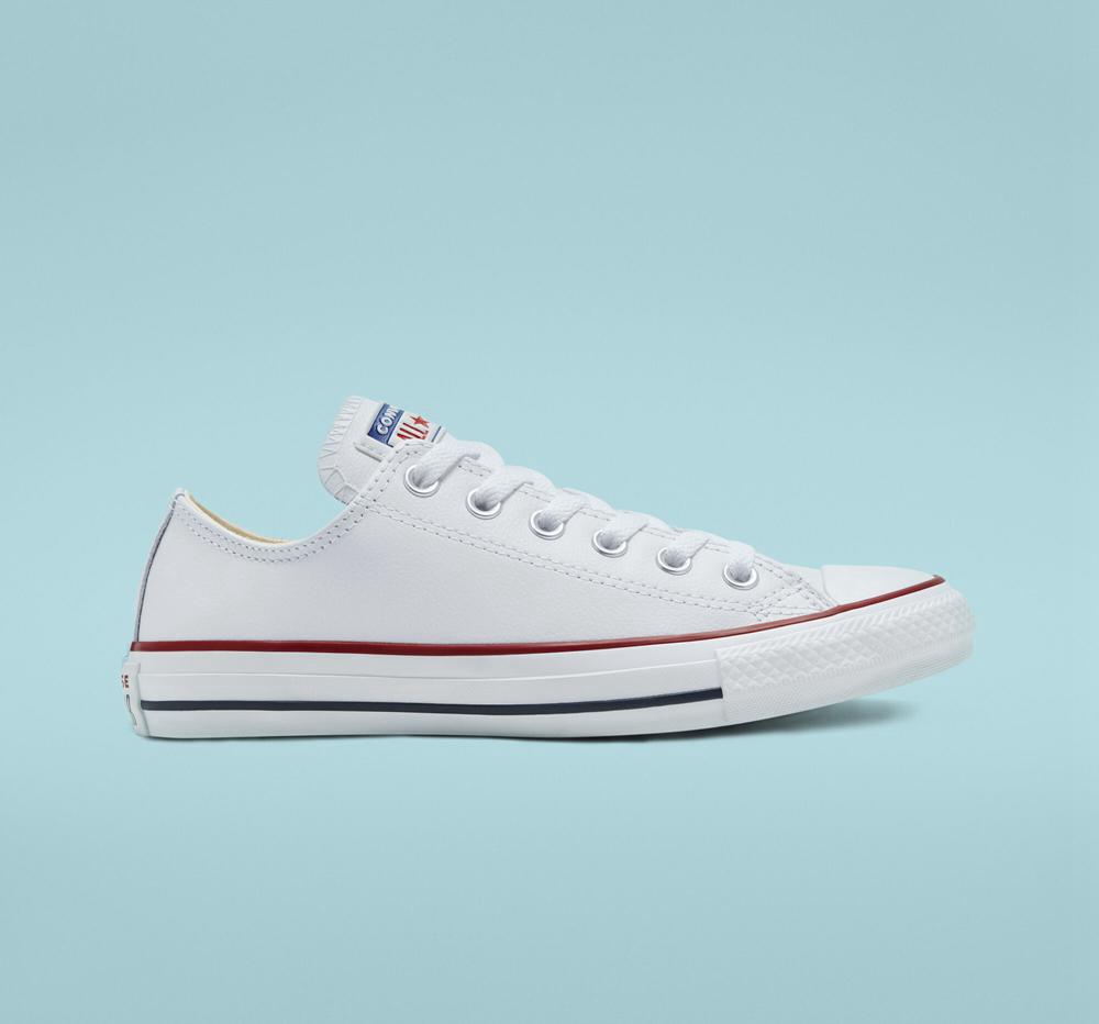 White Men's Converse Chuck Taylor All Star Leather Unisex Low Tops India | CVZR-19635