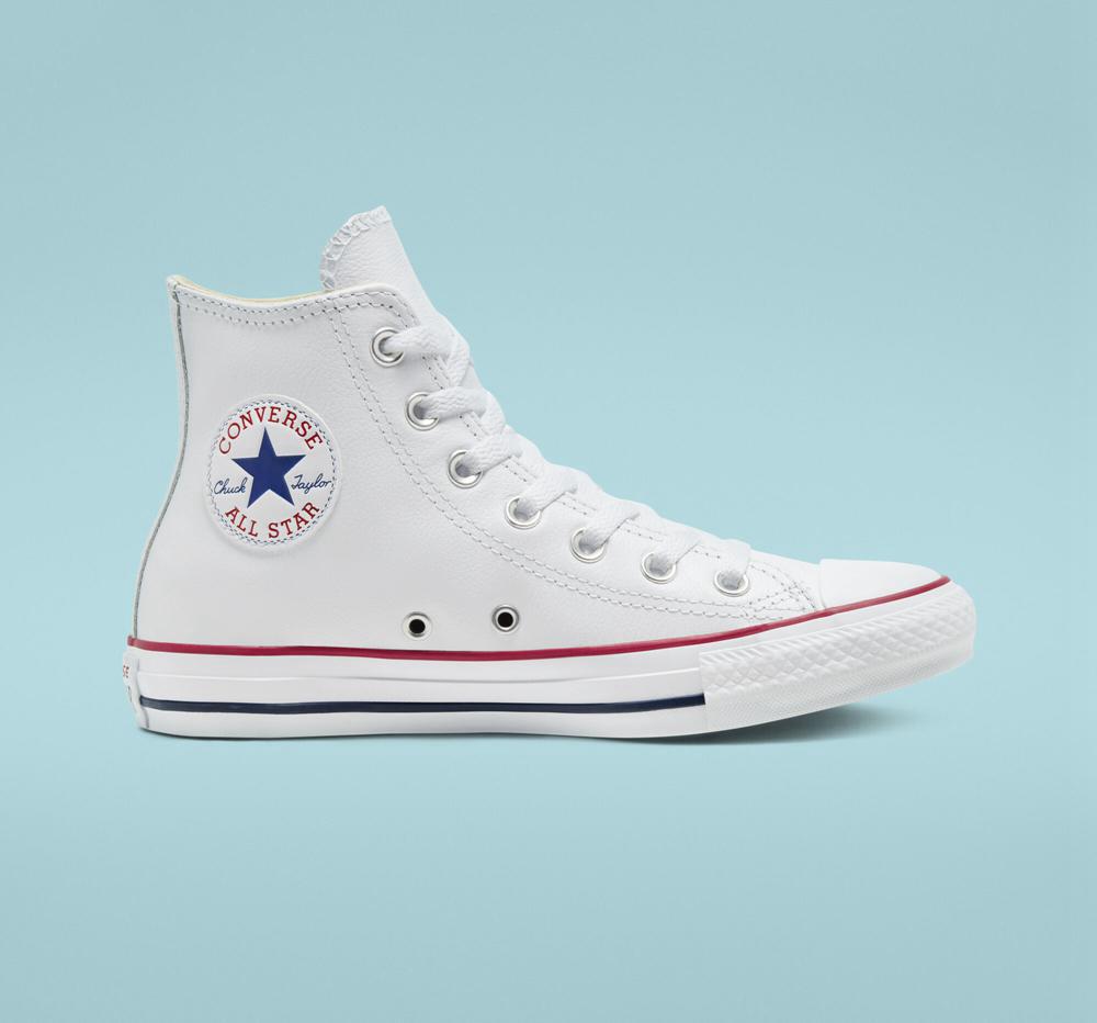 White Men's Converse Chuck Taylor All Star Leather Unisex High Tops India | YAIT-65789