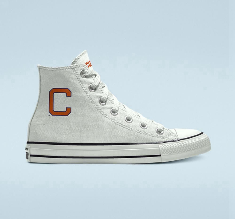 White Men's Converse Custom Chuck Taylor All Star Clemson University Tigers By You Unisex High Tops India | GEBA-04876