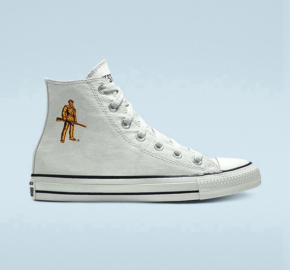 White Men's Converse Custom Chuck Taylor All Star West Virginia University Mountaineers By You Unisex High Tops India | NVIZ-43910