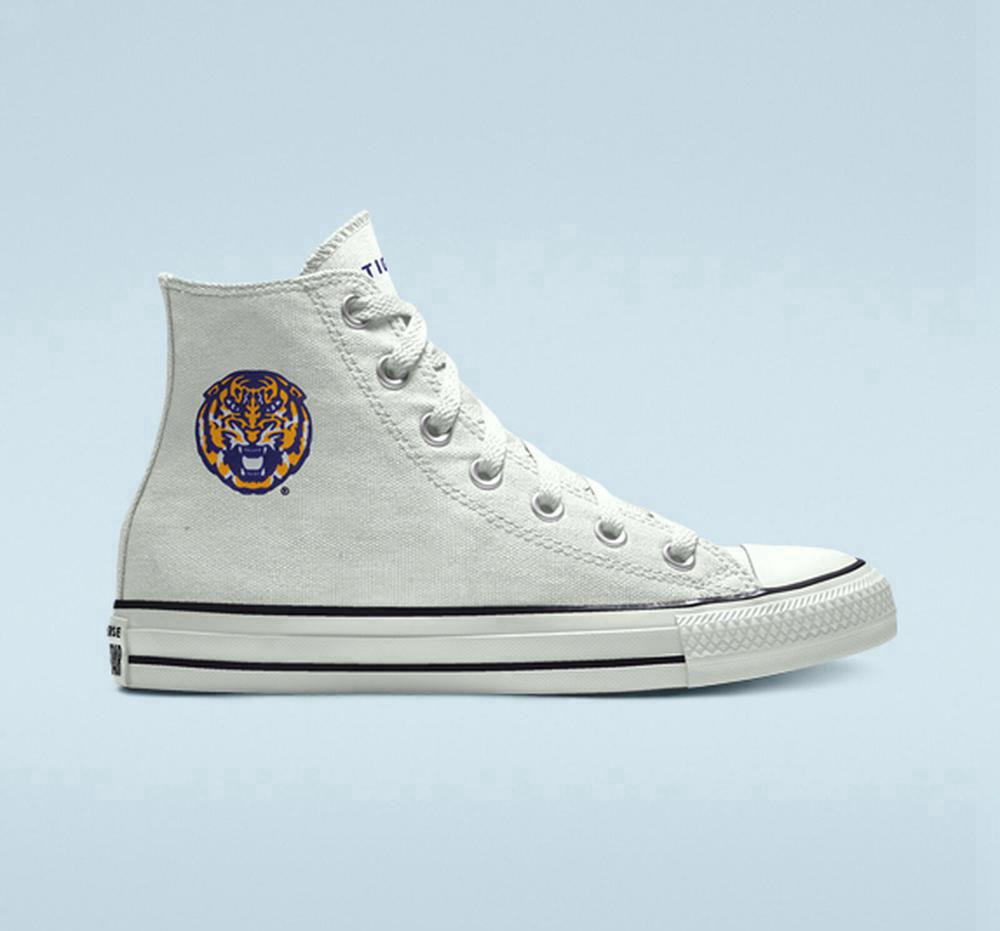 White Men's Converse Custom Chuck Taylor All Star Lsu Tigers By You Unisex High Tops India | RATI-02968