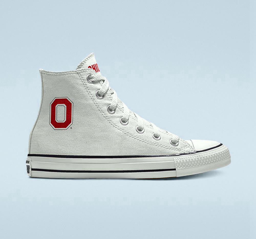 White Men's Converse Custom Chuck Taylor All Star Ohio State Buckeyes By You Unisex High Tops India | XOEL-32804