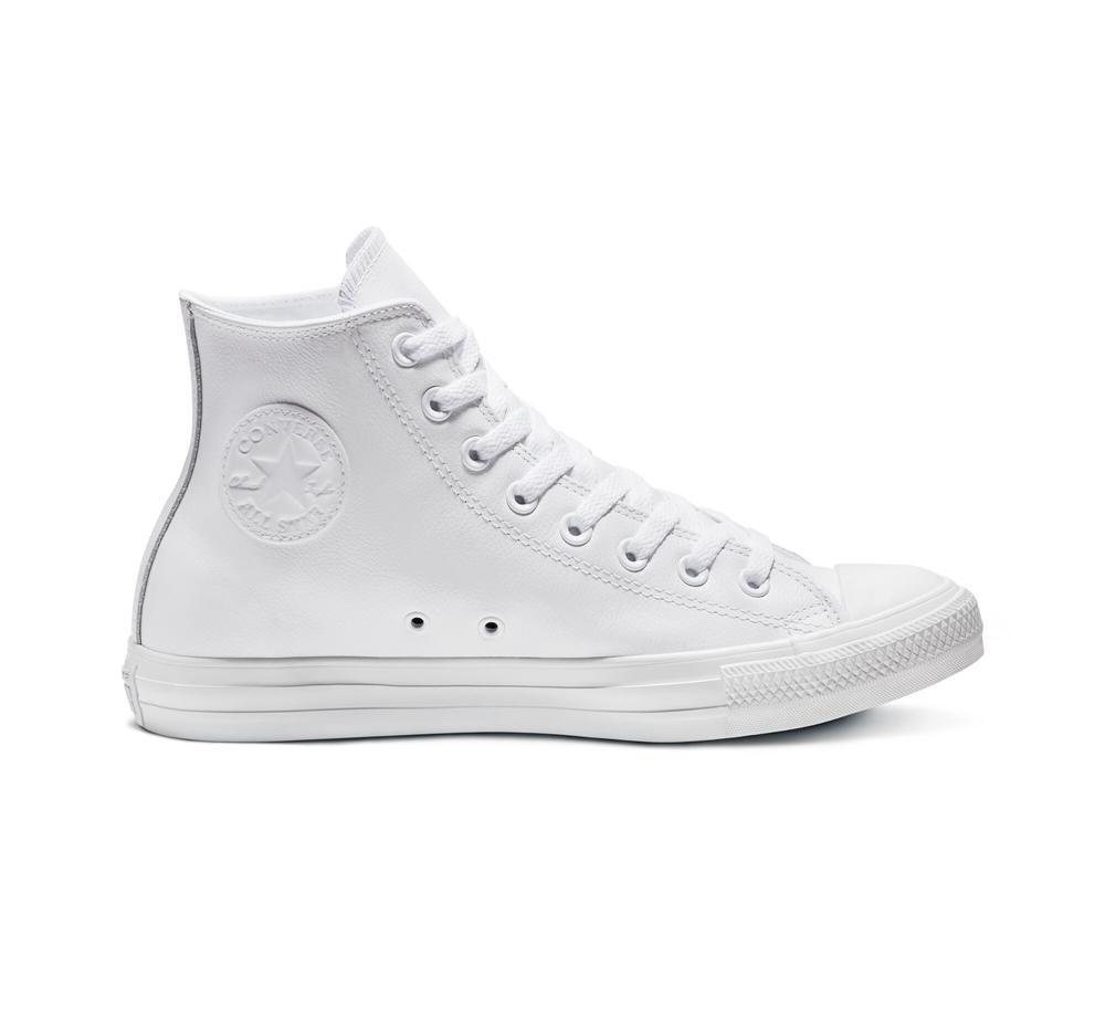 White Monochrome Women's Converse Chuck Taylor All Star Leather Unisex High Tops India | SFQG-25491