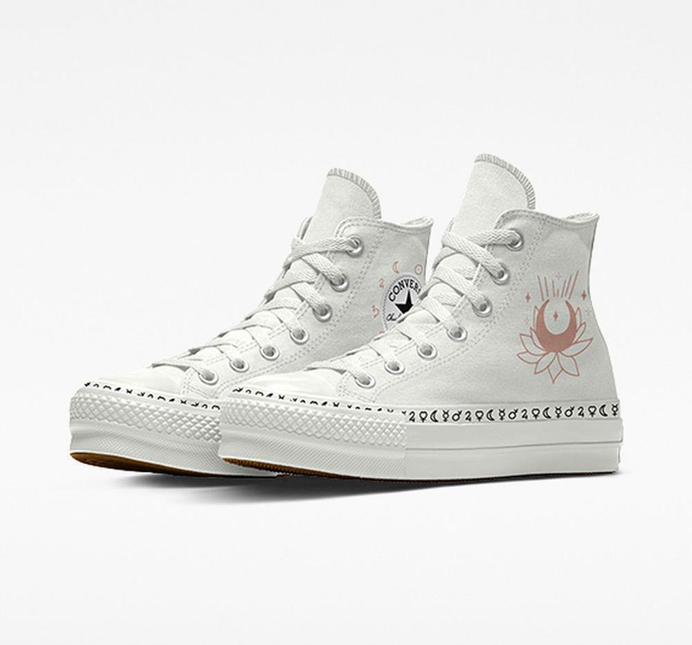 White Moon Women's Converse Custom Chuck Taylor All Star Lift Planets By You Unisex High Top Platform Shoes India | EWQS-17346