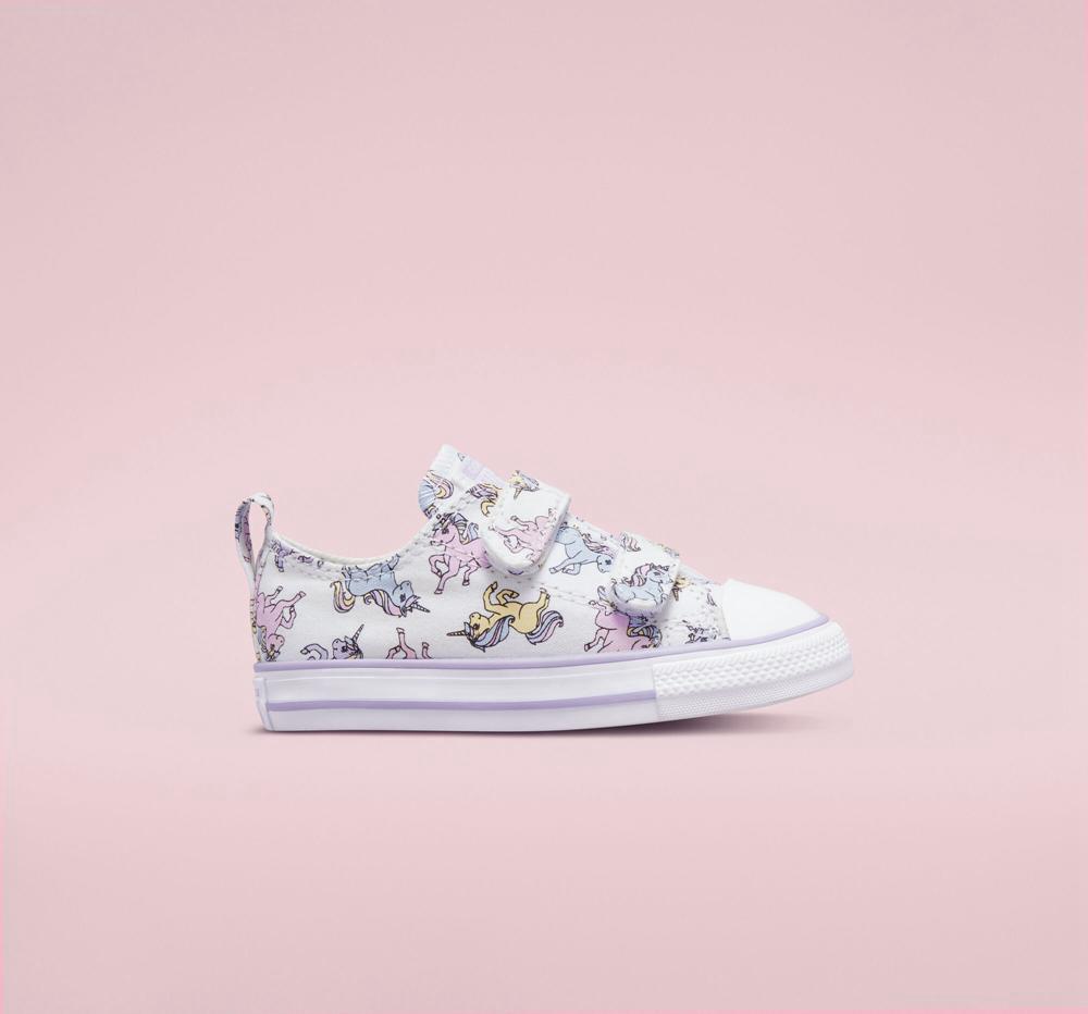 White / Moonstone Violet Boys' Converse Chuck Taylor All Star Easy On Unicorns Toddler Low Tops India | HLXB-97362