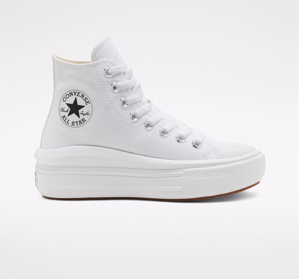 White / Natural Ivory / Black Women's Converse Chuck Taylor All Star Move Platform High Tops India | QXZB-60891