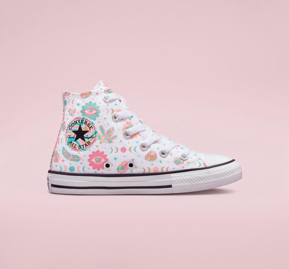 White / Pink / Bleached Coral Girls' Converse Chuck Taylor All Star Mystic Gems Little Kids High Tops India | QLVI-39846