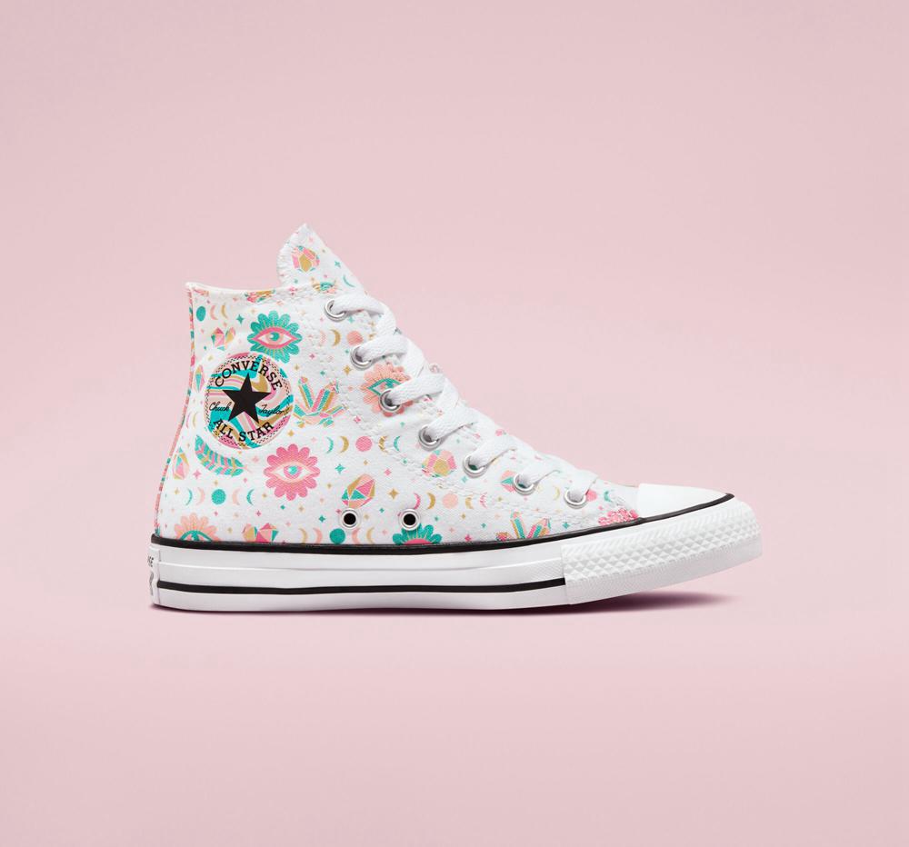 White / Pink / Bleached Coral Girls' Converse Chuck Taylor All Star Mystic Gems Big Kids High Tops India | QUGO-90628