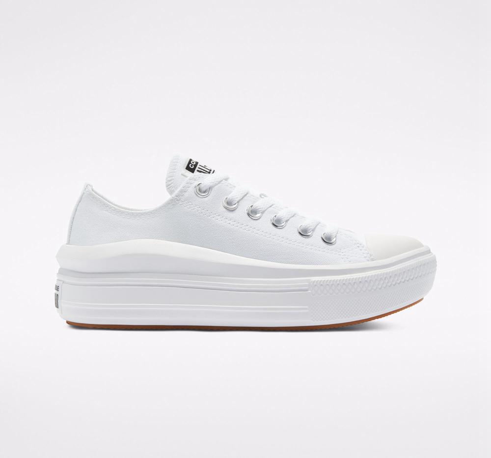 White / White / White Women's Converse Chuck Taylor All Star Move Low Top Platform Shoes India | UPRL-72680