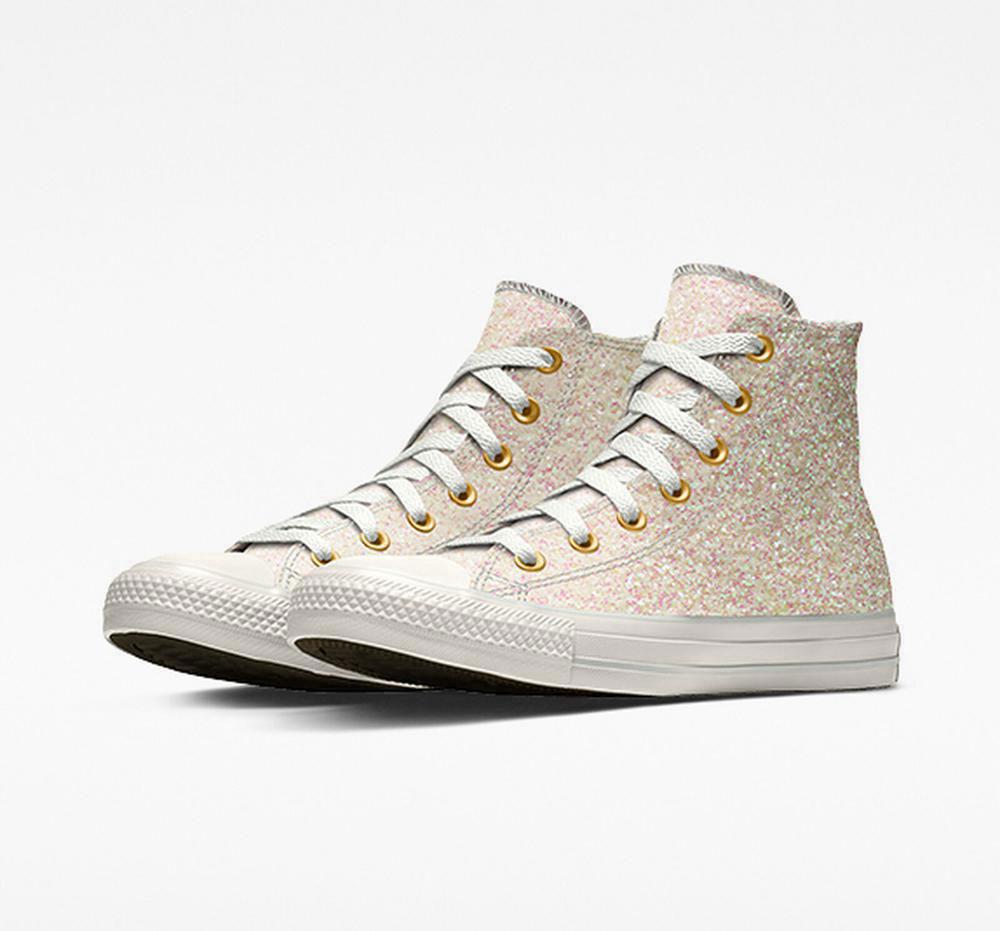 White Women's Converse Custom Chuck Taylor All Star Glitter By You Unisex High Tops India | LHJN-07928