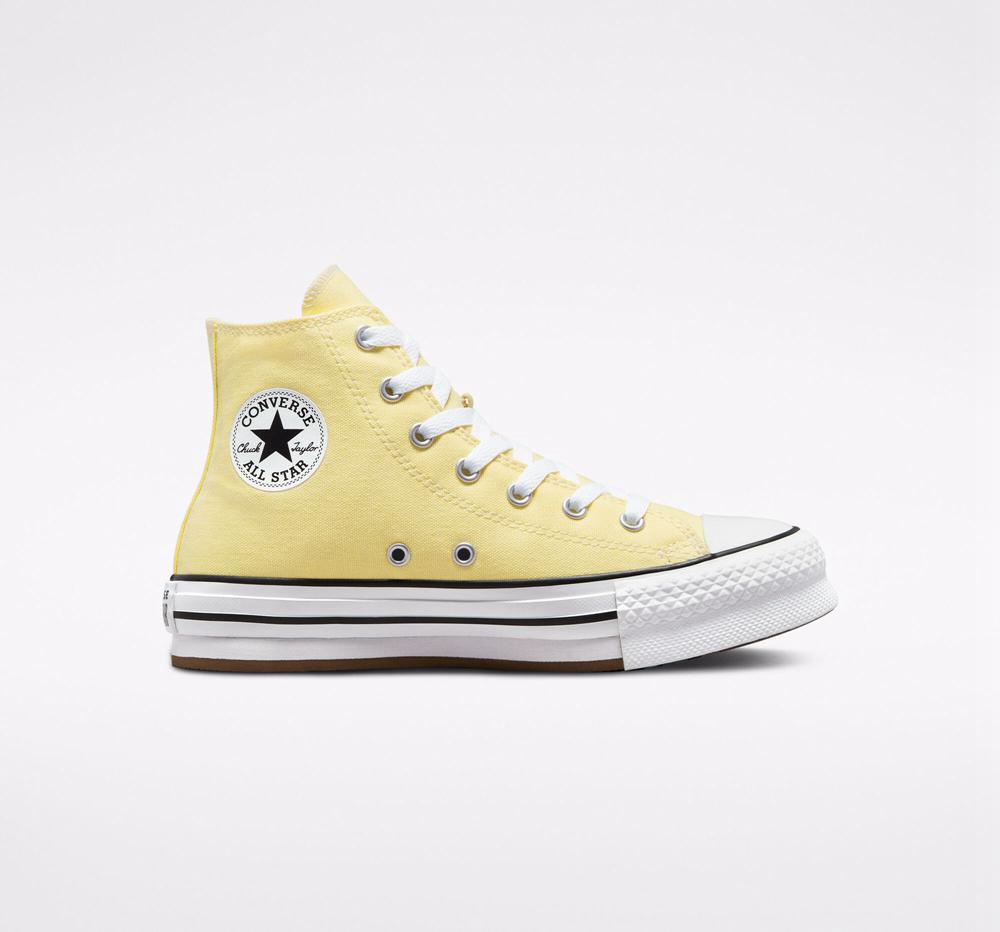 Yellow Soft Sunshine / Black / Egret Girls' Converse Chuck Taylor All Star Lift Platform Big Kids High Tops India | ITDL-19425