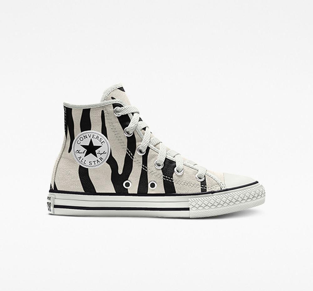 Zebra Black / White Girls' Converse Custom Chuck Taylor All Star By You Little Kids High Tops India | TFHB-72461