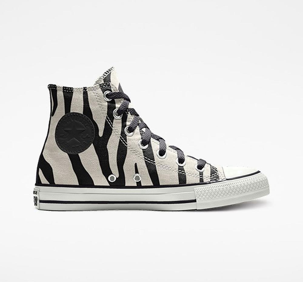 Zebra Black / White Men's Converse Custom Chuck Taylor All Star By You Unisex High Tops India | GMBO-57480