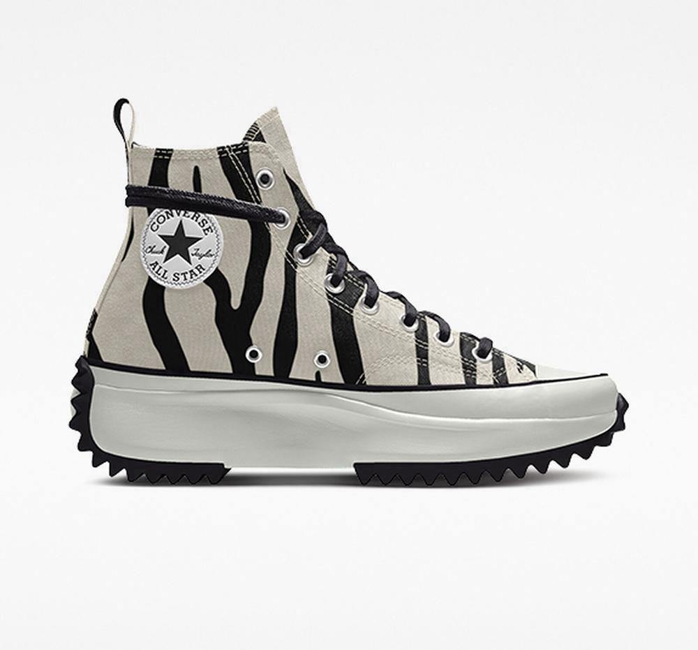 Zebra Black / White Men's Converse Custom Run Star Hike By You Unisex High Tops India | PYZG-01763