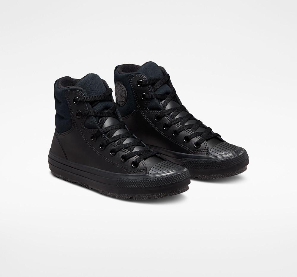 Black / Black / Iron Grey Boys' Converse Chuck Taylor All Star Berkshire Boot Leather Big Kids High Tops  India |  FYTD-40352