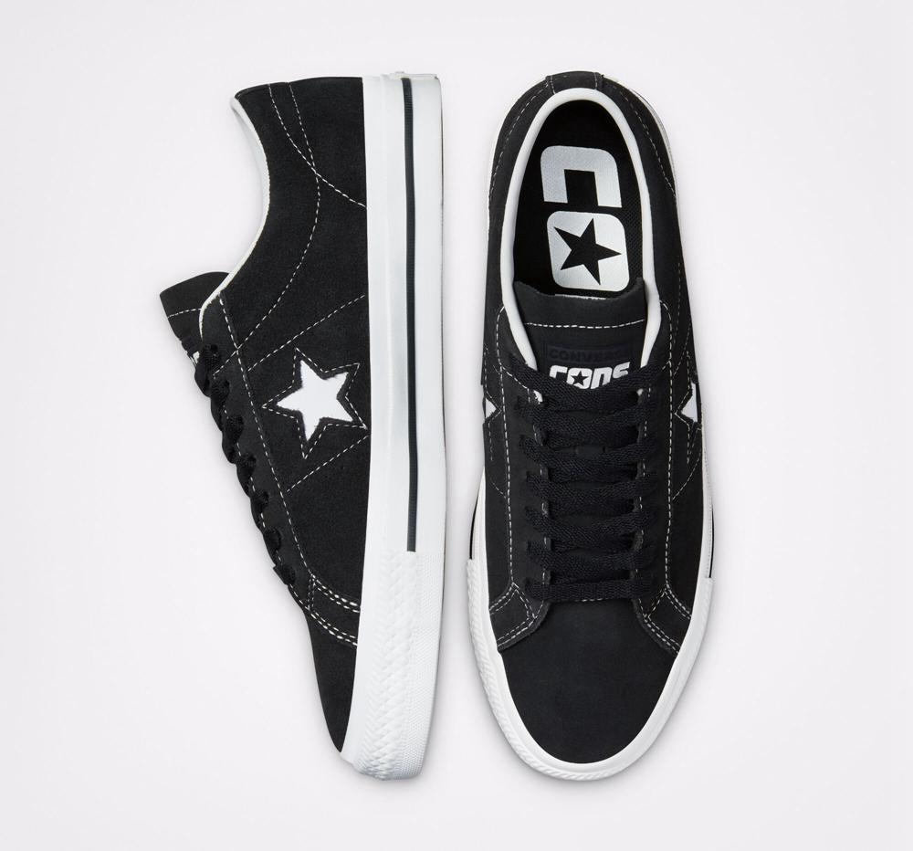 Black / Black / White Men's Converse Cons One Star Pro Suede Skate Low Tops  India |  BADQ-09762