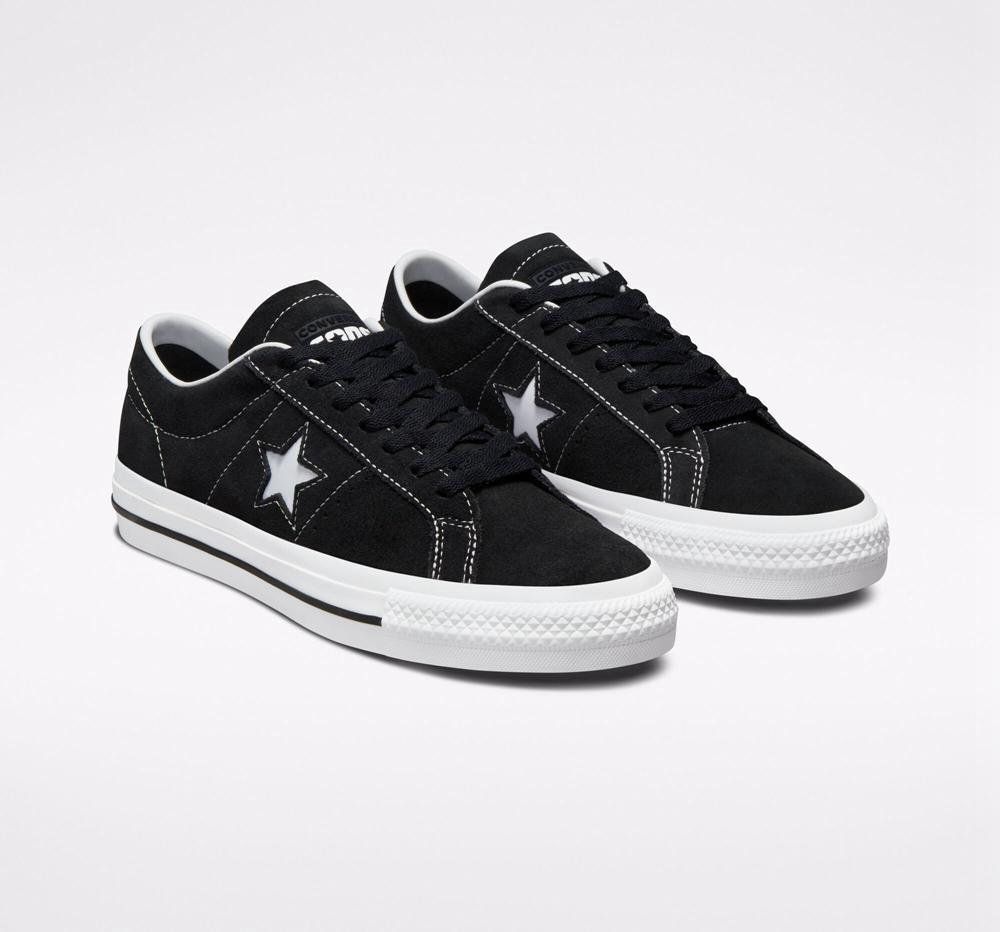 Black / Black / White Men's Converse Cons One Star Pro Suede Skate Low Tops  India |  BADQ-09762