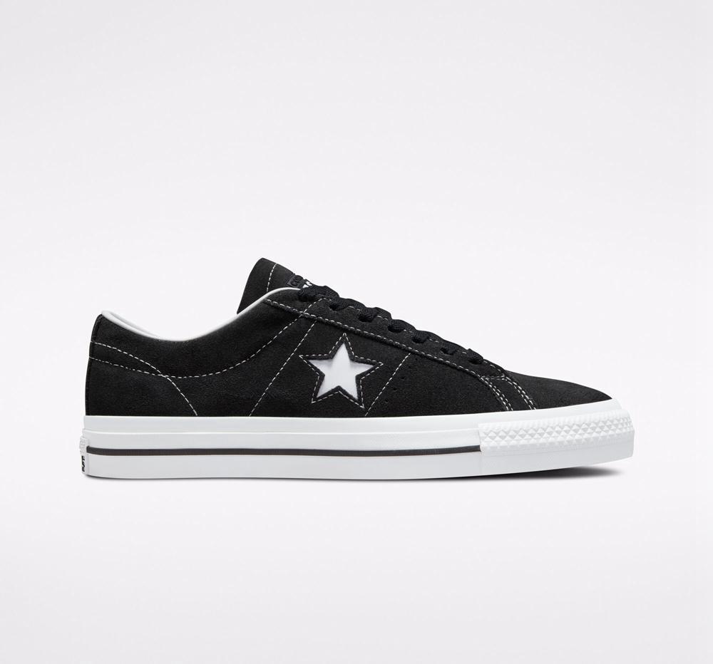 Black / Black / White Men\'s Converse Cons One Star Pro Suede Skate Low Tops  India |  BADQ-09762