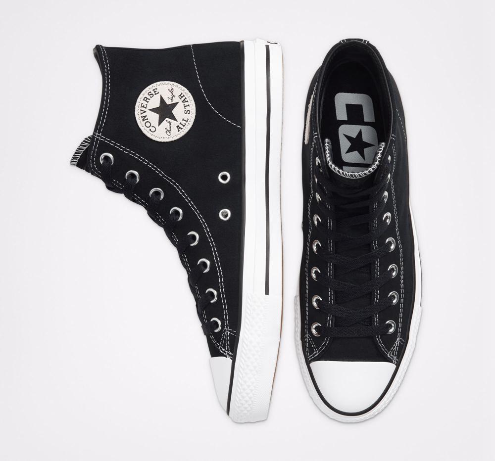 Black / Black / White Men's Converse Cons Chuck Taylor All Star Pro Suede Skate High Tops  India |  YXJV-71429