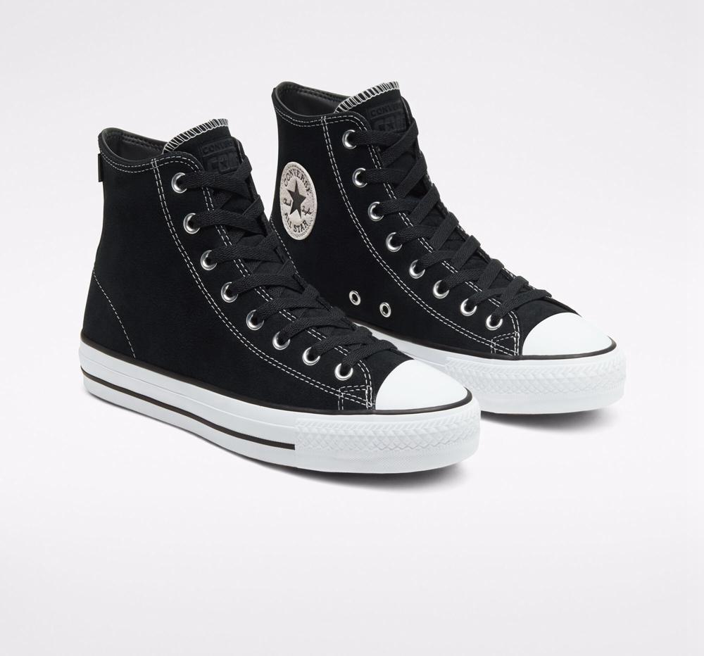 Black / Black / White Men's Converse Cons Chuck Taylor All Star Pro Suede Skate High Tops  India |  YXJV-71429