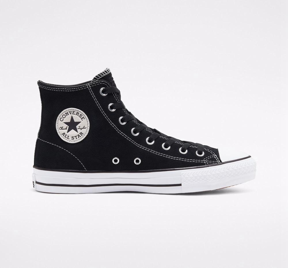 Black / Black / White Men\'s Converse Cons Chuck Taylor All Star Pro Suede Skate High Tops  India |  YXJV-71429