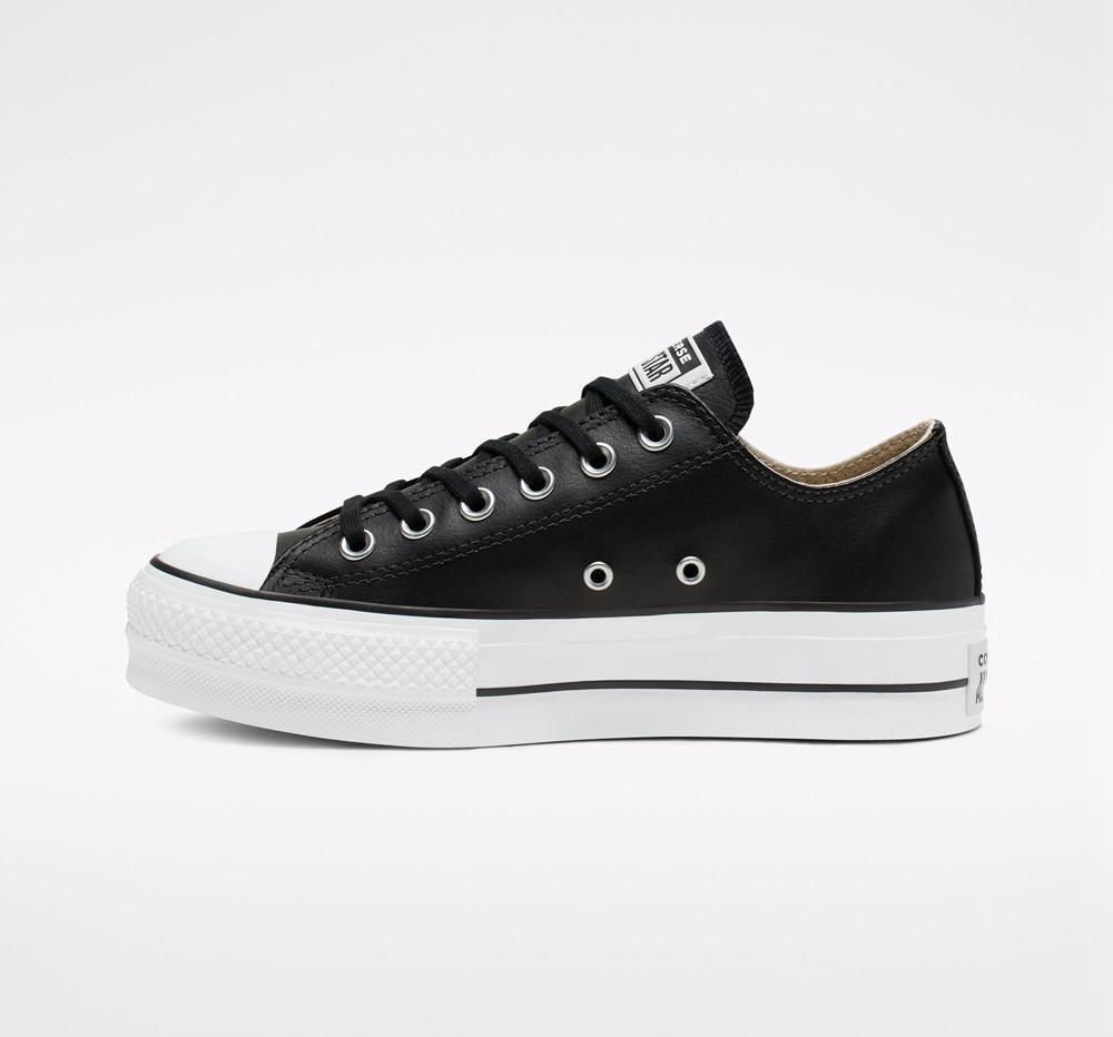 Black / Black / White Women's Converse Chuck Taylor All Star Lift Platform Leather Low Tops  India |  LHJK-69345