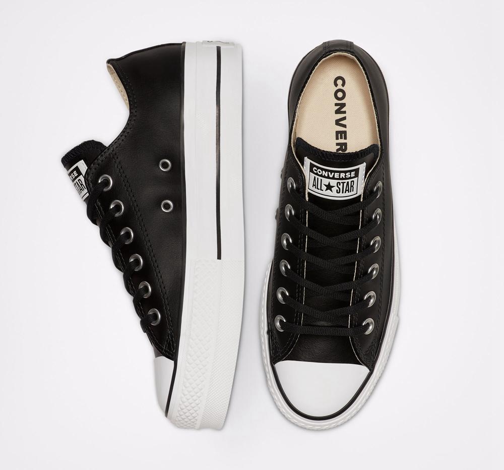 Black / Black / White Women's Converse Chuck Taylor All Star Lift Platform Leather Low Tops  India |  LHJK-69345