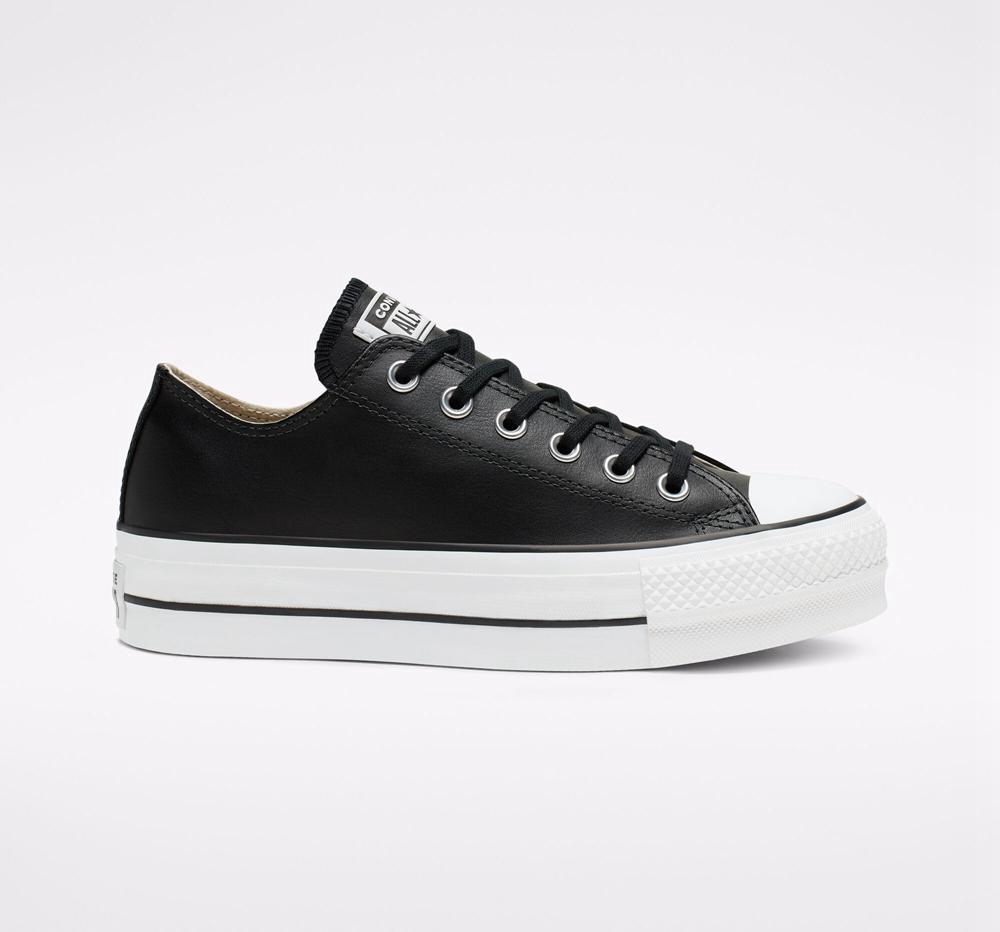 Black / Black / White Women\'s Converse Chuck Taylor All Star Lift Platform Leather Low Tops  India |  LHJK-69345