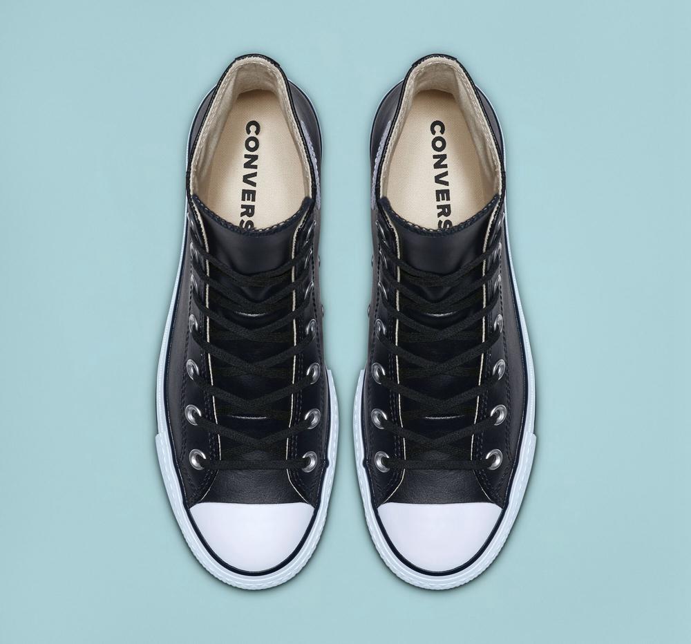 Black / Black / White Women's Converse Chuck Taylor All Star Lift Platform Leather High Tops  India |  VJQX-91743