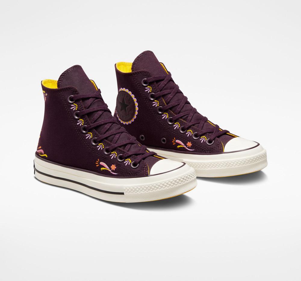 Black Cherry / Amarillo Men's Converse Chuck 70 D%C3%Ada De Muertos Unisex High Tops  India |  ZNHE-72906