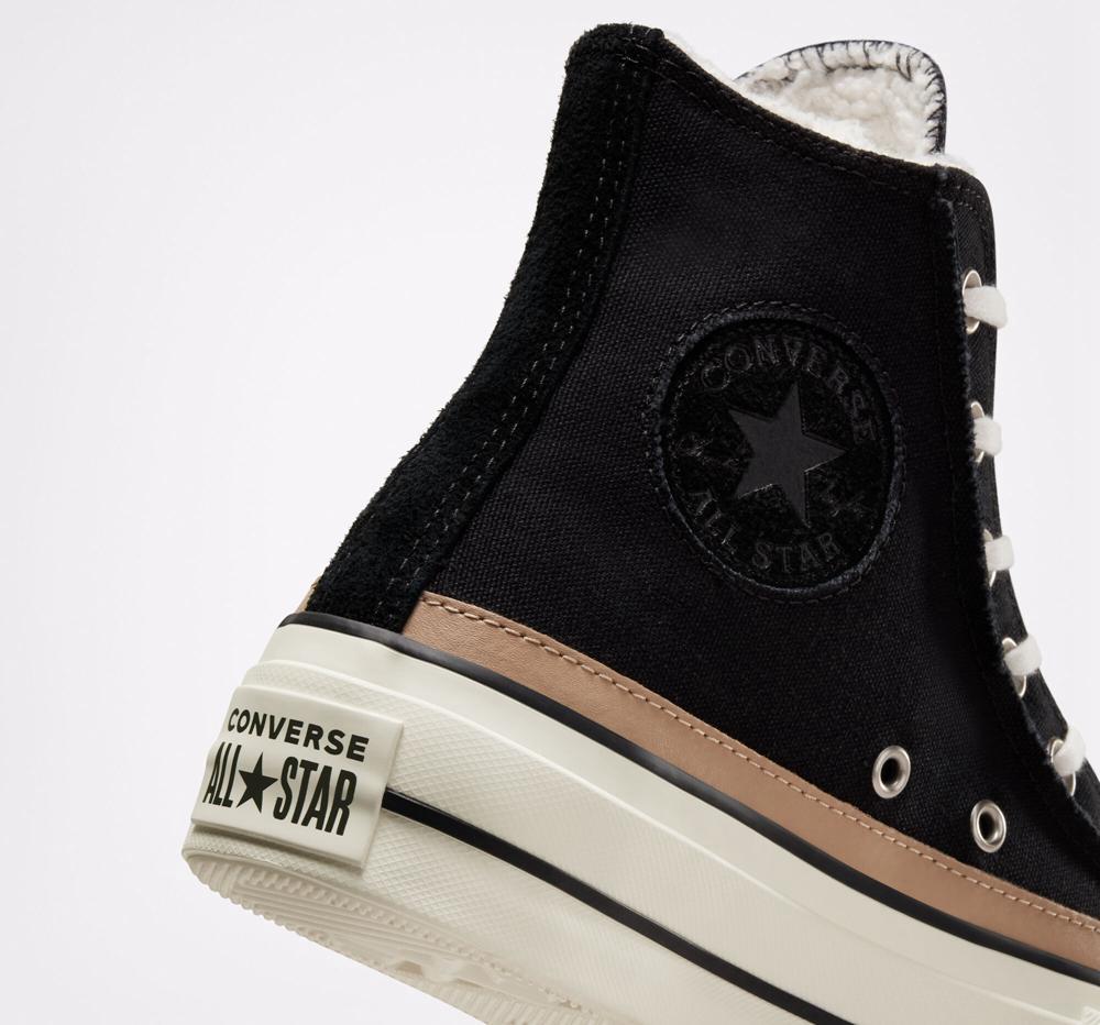 Black / Egret / Champagne Tan Women's Converse Chuck Taylor All Star Lift Raw Edge High Top Platform Shoes  India |  EWTU-65970