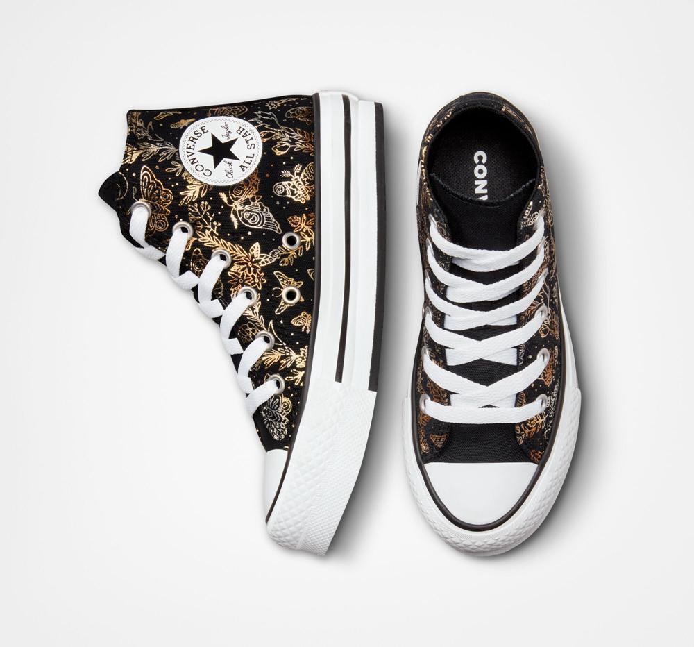 Black / Gold / White Girls' Converse Chuck Taylor All Star Eva Lift Platform Butterfly Shine Little Kids High Tops  India |  OEXW-36715