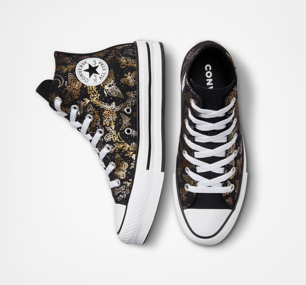 Black / Gold / White Girls' Converse Chuck Taylor All Star Eva Lift Platform Butterfly Shine Big Kids High Tops  India |  PRYM-25796