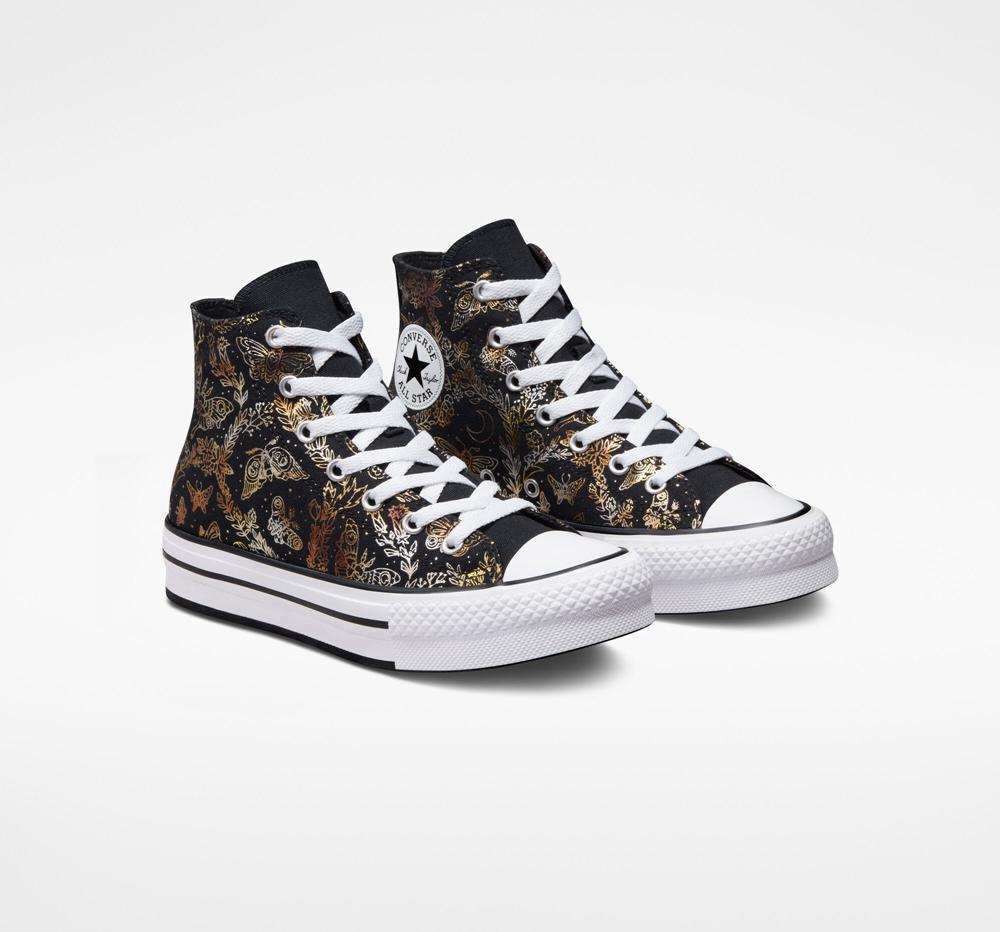 Black / Gold / White Girls' Converse Chuck Taylor All Star Eva Lift Platform Butterfly Shine Big Kids High Tops  India |  PRYM-25796