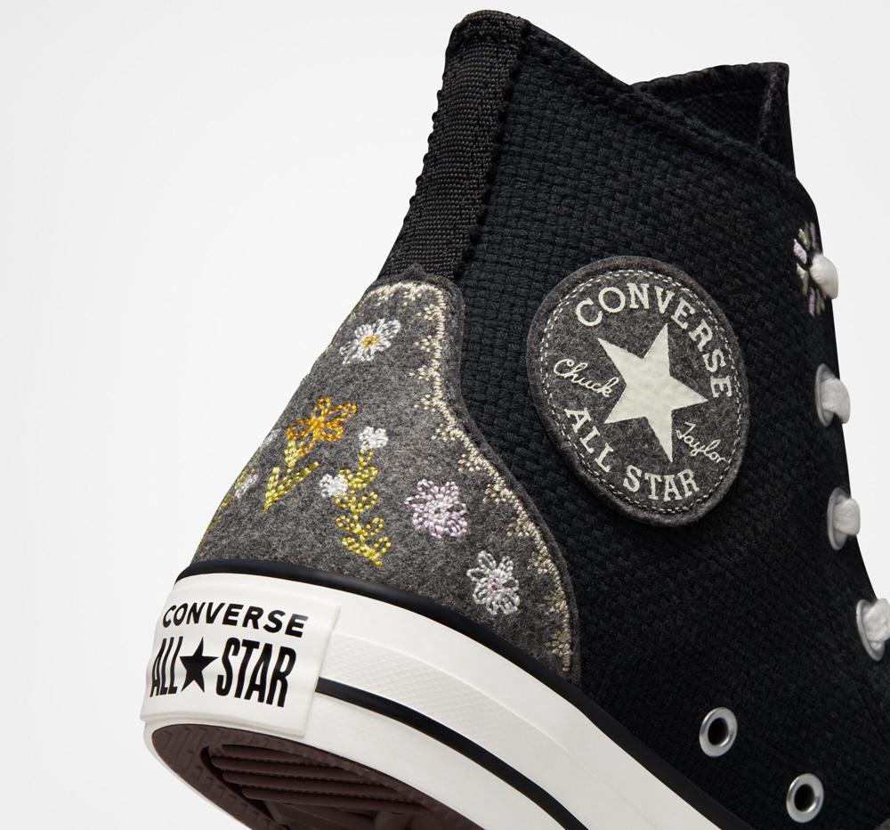 Black / Lt Arctic Pink / Egret Women's Converse Chuck Taylor All Star Autumn Embroidery High Tops  India |  KSNH-32716