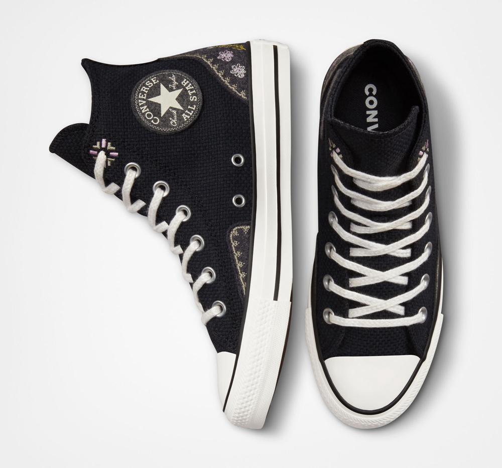 Black / Lt Arctic Pink / Egret Women's Converse Chuck Taylor All Star Autumn Embroidery High Tops  India |  KSNH-32716