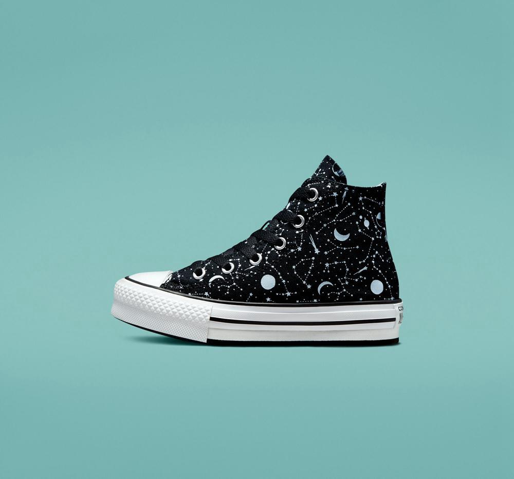 Black / Lt Armory Blue / White Girls' Converse Chuck Taylor All Star Eva Lift Platform Constellations Big Kids High Tops  India |  SZJA-83516