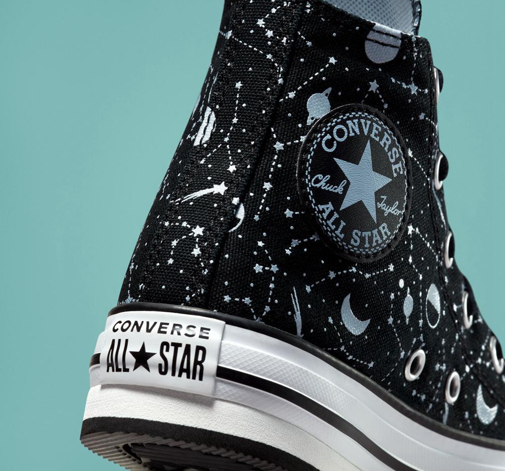 Black / Lt Armory Blue / White Girls' Converse Chuck Taylor All Star Eva Lift Platform Constellations Big Kids High Tops  India |  SZJA-83516