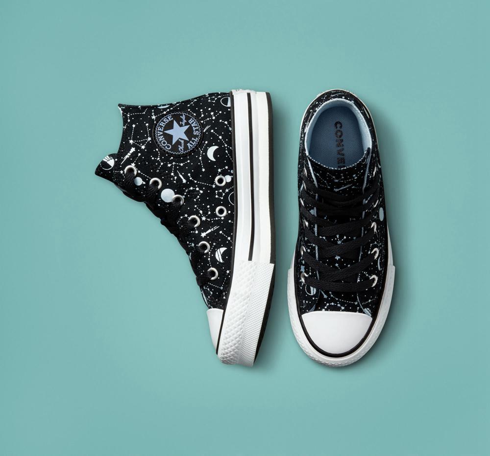 Black / Lt Armory Blue / White Girls' Converse Chuck Taylor All Star Eva Lift Platform Constellations Big Kids High Tops  India |  SZJA-83516