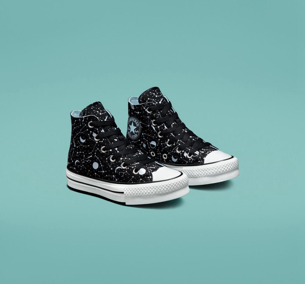 Black / Lt Armory Blue / White Girls' Converse Chuck Taylor All Star Eva Lift Platform Constellations Big Kids High Tops  India |  SZJA-83516