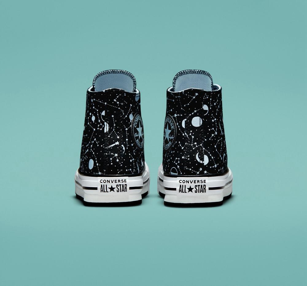 Black / Lt Armory Blue / White Girls' Converse Chuck Taylor All Star Eva Lift Platform Constellations Big Kids High Tops  India |  SZJA-83516